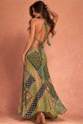 Backless Olive Green Long Dress