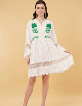 Liva Sage Embroidered Floral Short Dress Relax Fit