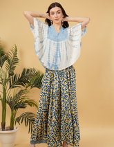 Amy Aqua Embroidered Tie Dye Short Poncho Kaftan Relax Fit