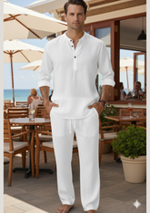 White Leisure Linen Men Co-ord Set