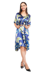 Blue Floral Short Kaftan with strings on the inside