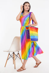 Rainbow Long Smock Dress with Belt
