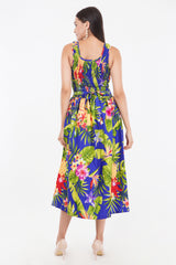 Tropical Blue Long Smock Dress with Belt