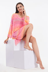 Embroidered Neon Pink Beach Throw Kurti