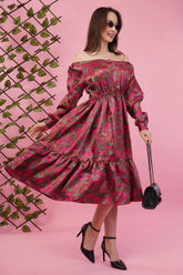 Fuchsia Flared Long Tier Dress