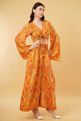 Boho Goddess Bell Sleeve top with Knot & Wide Legged Pant Co-Ord Set
