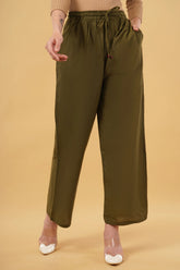 Amira Comfort Fit Olive Green Linen Pant