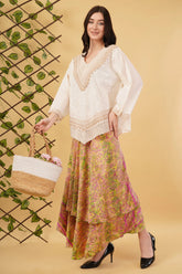 Amaya Embroidered Beige Lace Top