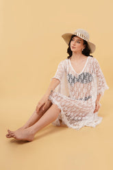 Sirona White Net Beach Kaftan