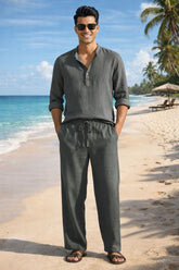 Grey Leisure Linen Men Co-ord Set