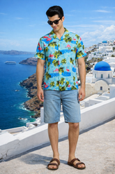 Blue Flamingo Beach Shirt for Men