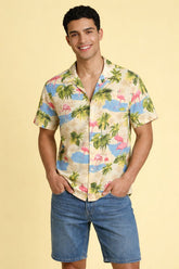 Tropical Flamingo Beach Shirt for Men