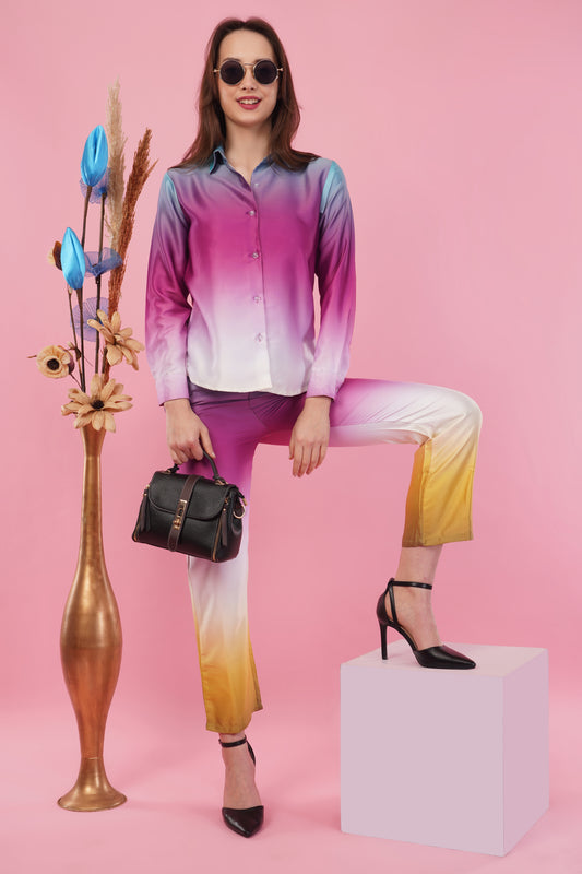 Ombre Shirt & Pant Style Co-Ord Set