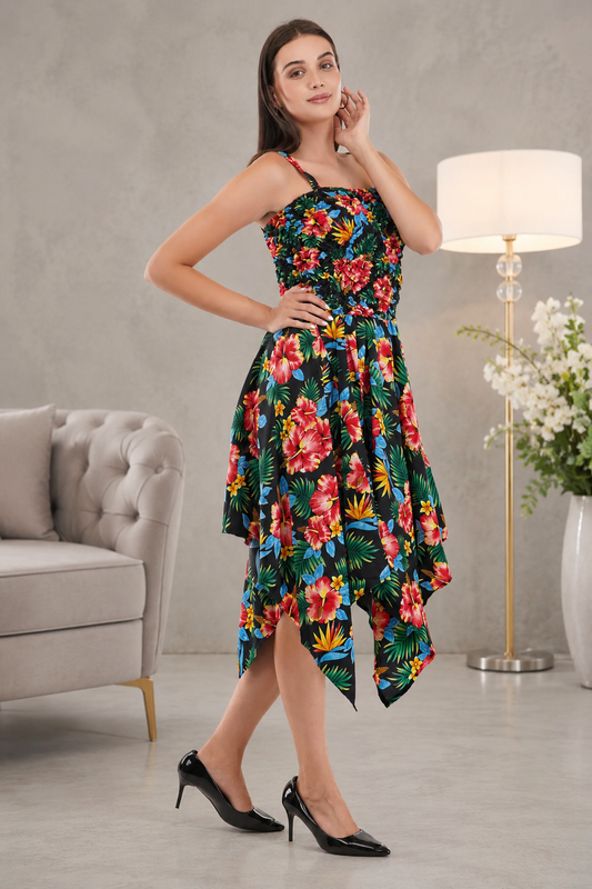 Tropical Paradise Smock Flare Dress