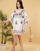 Diva Mocha Embroidered Half Circular Short Kaftan