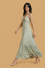 Backless Lavender Paisley Silk Long Dress