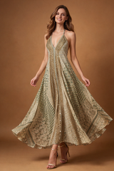 Backless Golden Hues Silk Long dress