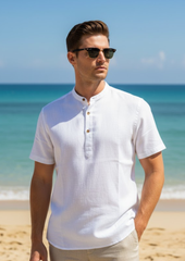 White Leisure Linen Men Co-ord Set