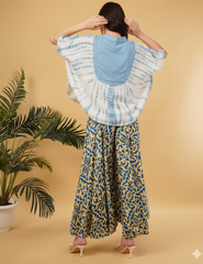 Amy Aqua Embroidered Tie Dye Short Poncho Kaftan Relax Fit