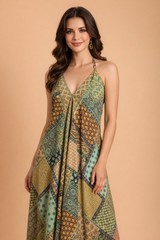 Backless Olive Green Long Dress