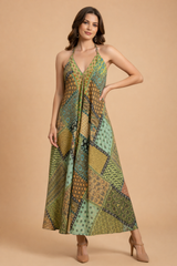 Backless Olive Green Long Dress