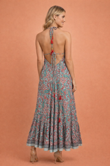 Backless Red Paisley Long dress
