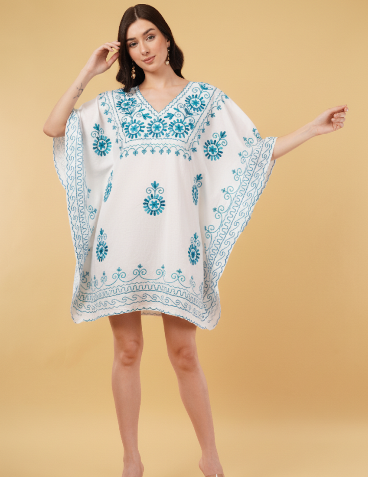 Diva Azure Embroidered Half Circular Short Kaftan