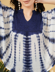Amy Topaz Embroidered Tie Dye Short Poncho Kaftan Relax Fit