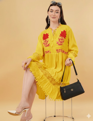 Liva Gold Embroidered Floral Short Dress Relax Fit