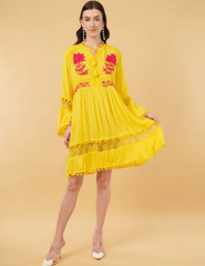 Liva Gold Embroidered Floral Short Dress Relax Fit