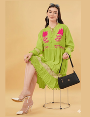 Liva Jade Embroidered Floral Short Dress Relax Fit