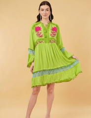 Liva Jade Embroidered Floral Short Dress Relax Fit