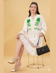 Liva Sage Embroidered Floral Short Dress Relax Fit