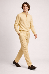 Pastel yellow Leisure Linen Men Co-ord Set