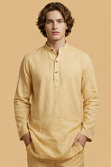 Pastel yellow Leisure Linen Men Co-ord Set