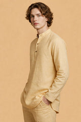 Pastel yellow Leisure Linen Men Co-ord Set