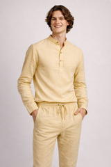 Pastel yellow Leisure Linen Men Co-ord Set