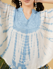 Amy Aqua Embroidered Tie Dye Short Poncho Kaftan Relax Fit