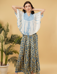 Amy Aqua Embroidered Tie Dye Short Poncho Kaftan Relax Fit