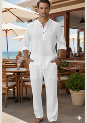 White Leisure Linen Men Co-ord Set
