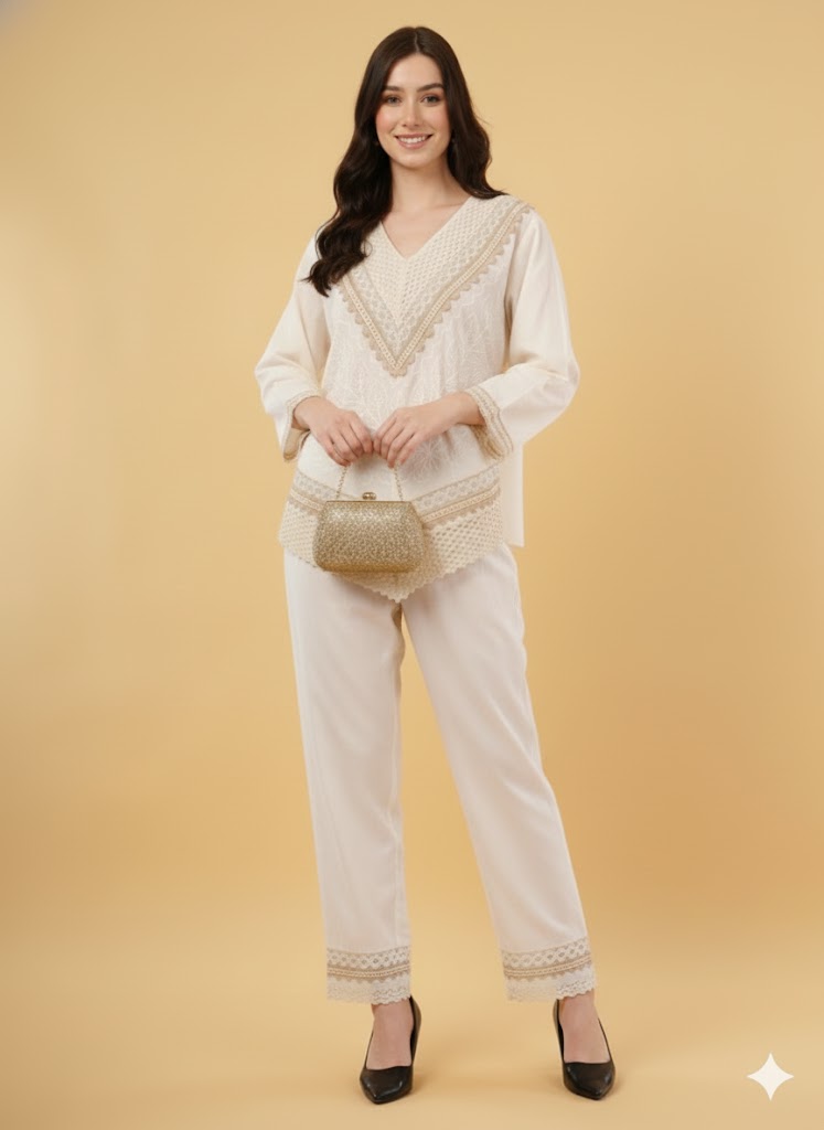 Amaya Embroidered Beige Co-Ord Set