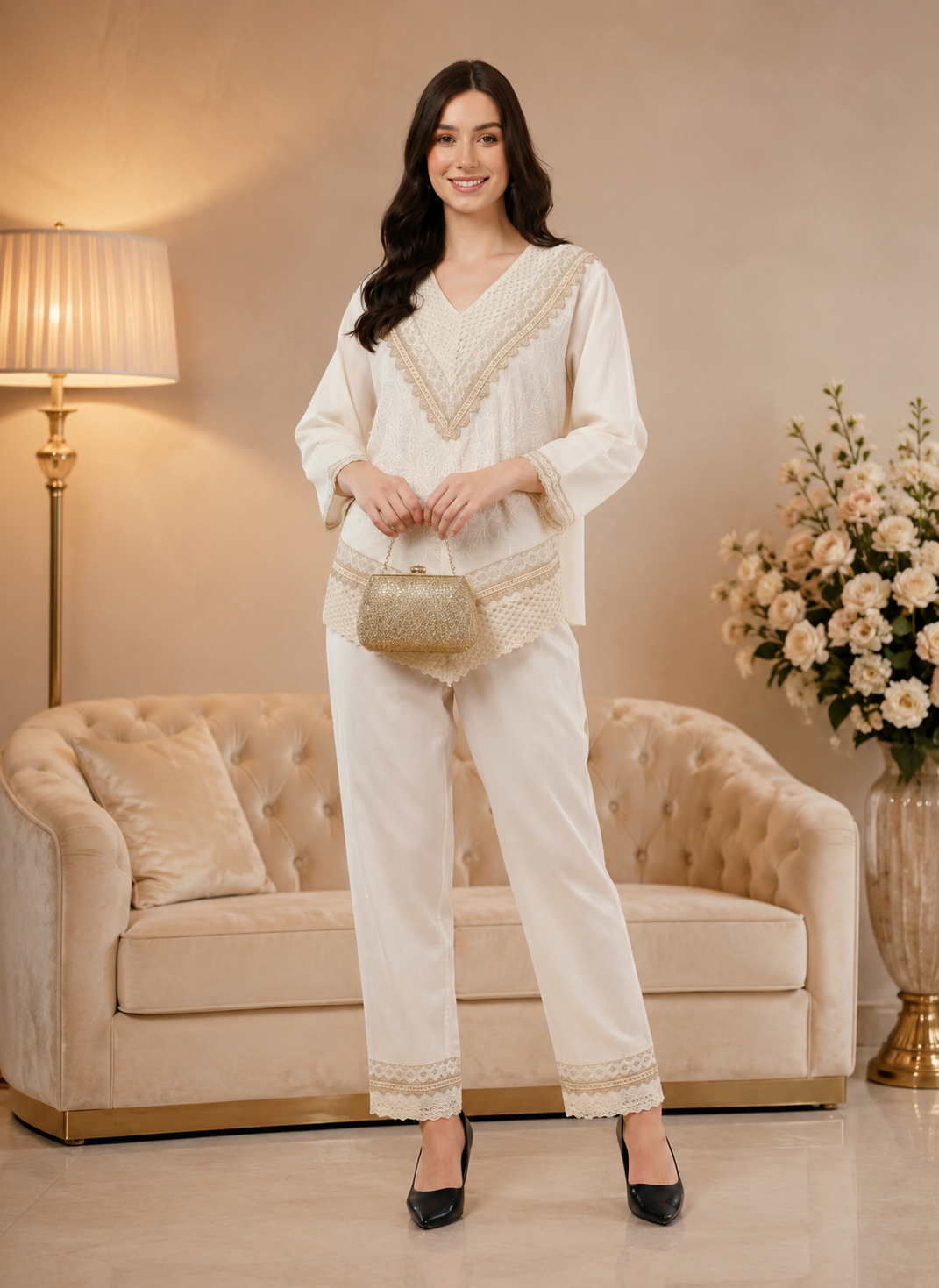 Amaya Embroidered Beige Co-Ord Set