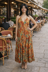 Backless Amber Paisley Silk Long Dress