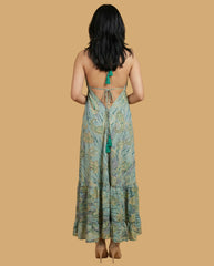 Backless Lavender Paisley Silk Long Dress