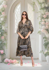 Black Marble Flared Long Tier Dress with Strings