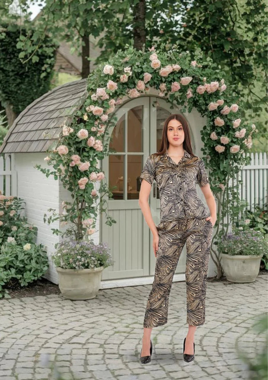 Black Marble Shirt & Pant Co-Ord  Set                   