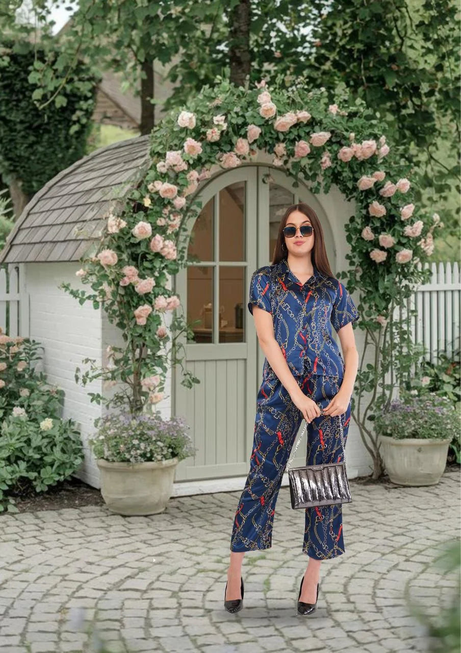 Blue Chain Shirt & Pant Co-Ord  Set              