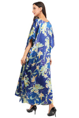 Blue Floral Long Kaftan with strings on the inside