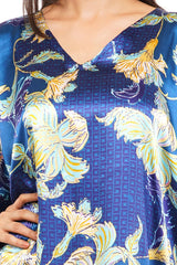 Blue Floral Long Kaftan with strings on the inside