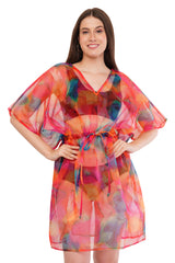 Red Blue Beach Kaftan with strings             